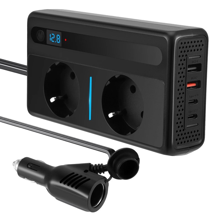 Autós inverter 300W 4 USB fekete 12V-230V