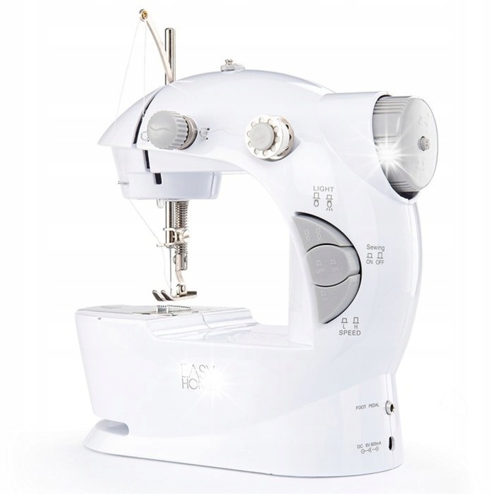 Masina de cusut mini, alb-gri, 19x9.5x18cm, set cu accesorii