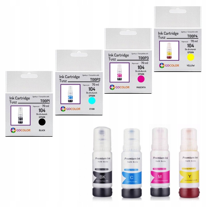 Gocolor 104 tintapatron készlet, 4 db, Epson EcoTank kompatibilis, többszínű, 70ml