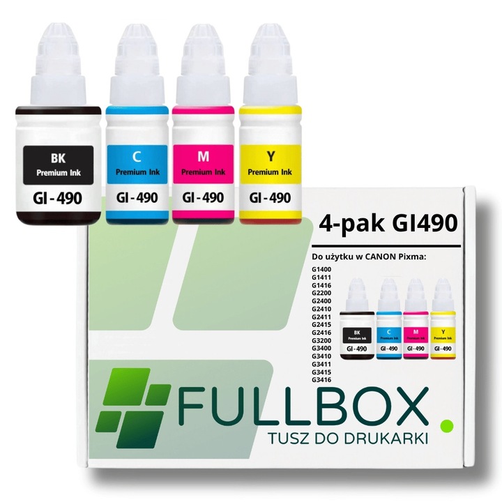GI490 Fullbox tintapatron Canon Pixma G3400 G2400 G1400 G3411 G2411 G3410 G2410 készülékekhez, 4 darabos szett