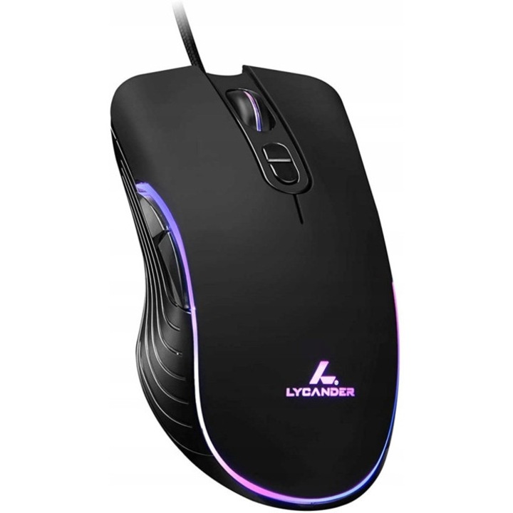 Mouse gaming Lycander LMC380, optic, 7 butoane, LED, negru, 5.4x3.7x1.9cm