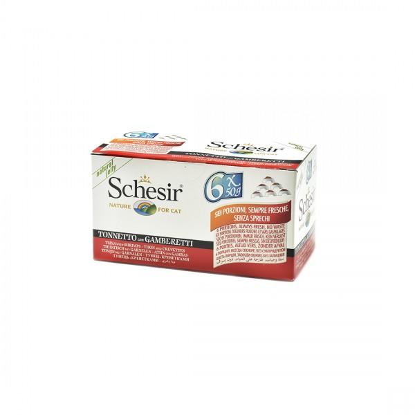 Hrana umeda pentru pisici Schesir Ton si Creveti 6 x 50 g