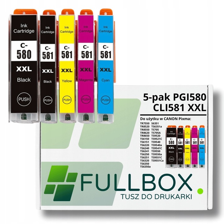 Fullbox PGI-580 CLI-581 XXL nyomtatópatron készlet, 5 darab
