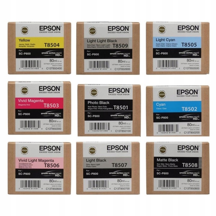 9 db Epson T850 tintapatron készlet SureColor SC-P800 nyomtatóhoz, többszínű