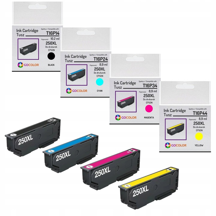 Gocolor 4 db-os 250XL CMYK tintapatron készlet Epson Expression XP-980-hoz, 10,2ml 8,9ml