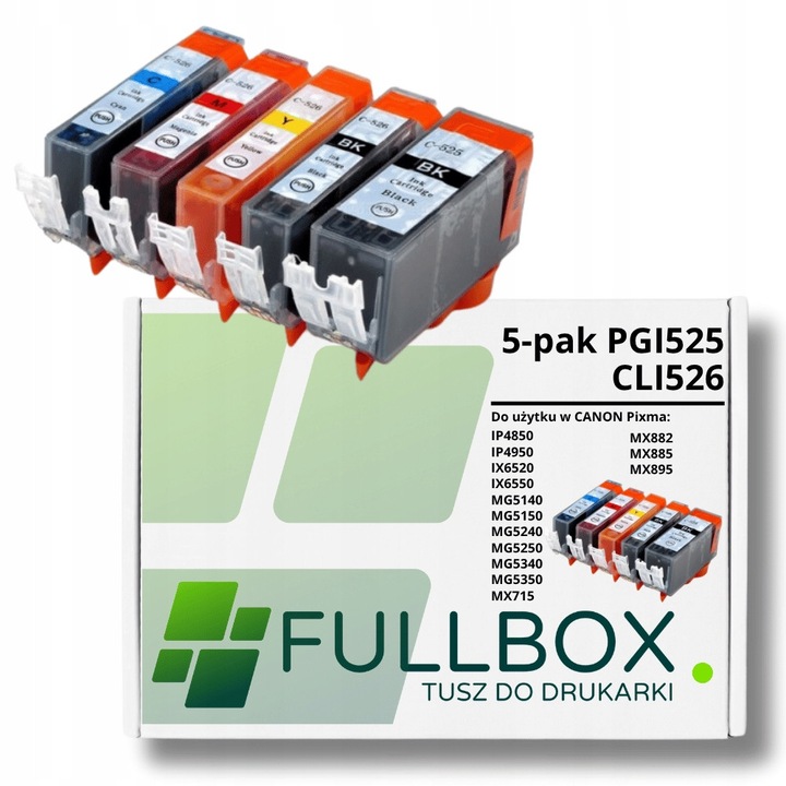 5 db-os Fullbox PGI-525 CLI-526 patronkészlet Canon Pixma-hoz, többszínű