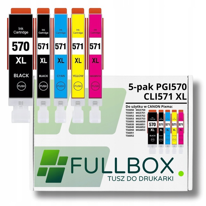 Tintapatron készlet Fullbox PGI-570 CLI-571 XL Canon Pixma-hoz, 5 darab