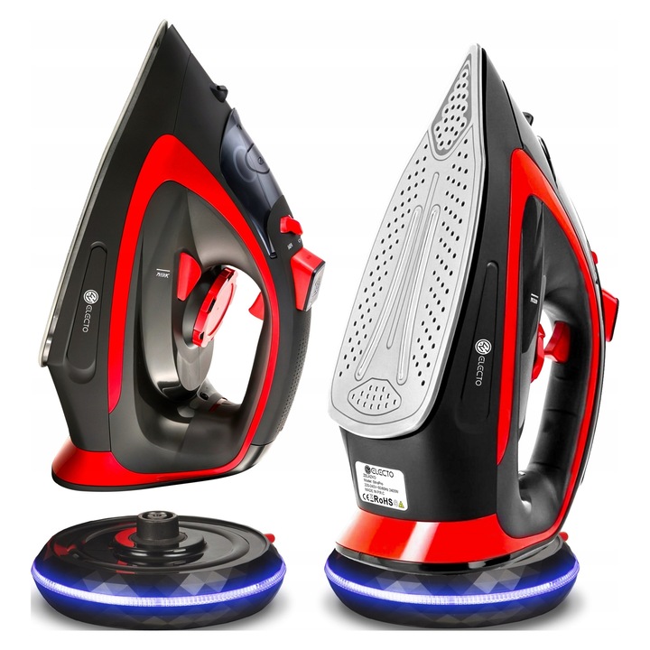 Fier de calcat cu aburi Electo StiraPro, fara fir, ceramic, 2400W, negru, 12x30x16cm