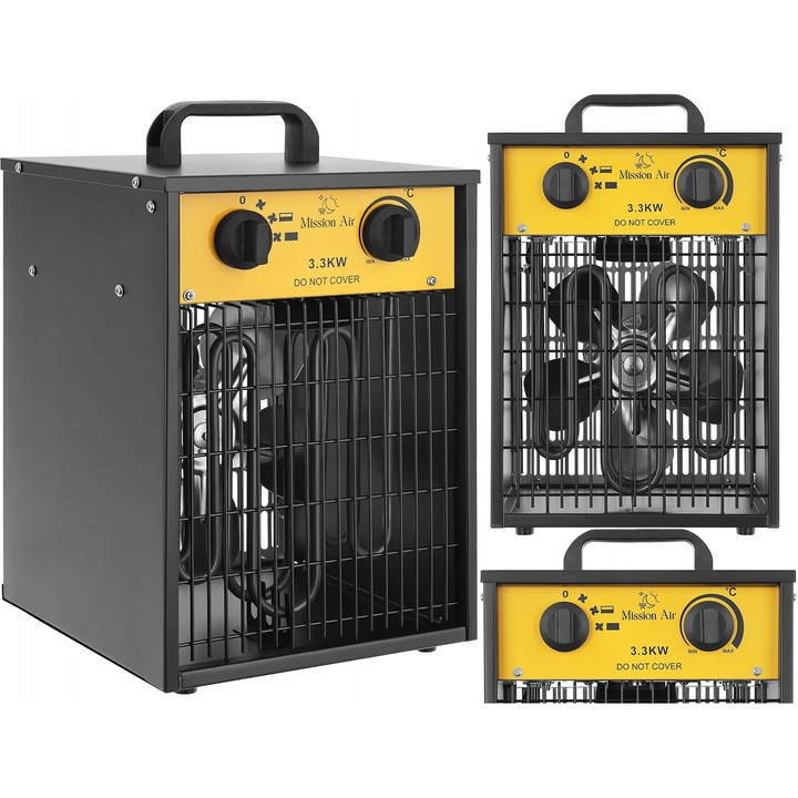 Mission Air Dubai 3,3kW elektromos hőlégfúvó, szabályozható, IP24, 29,5x29,5x43,5cm