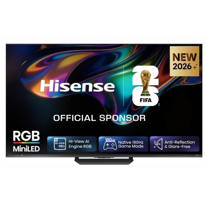 Телевизор Hisense 55", Smart TV, 4K, 180Hz, черен, 122.6x26.3x74.4cm