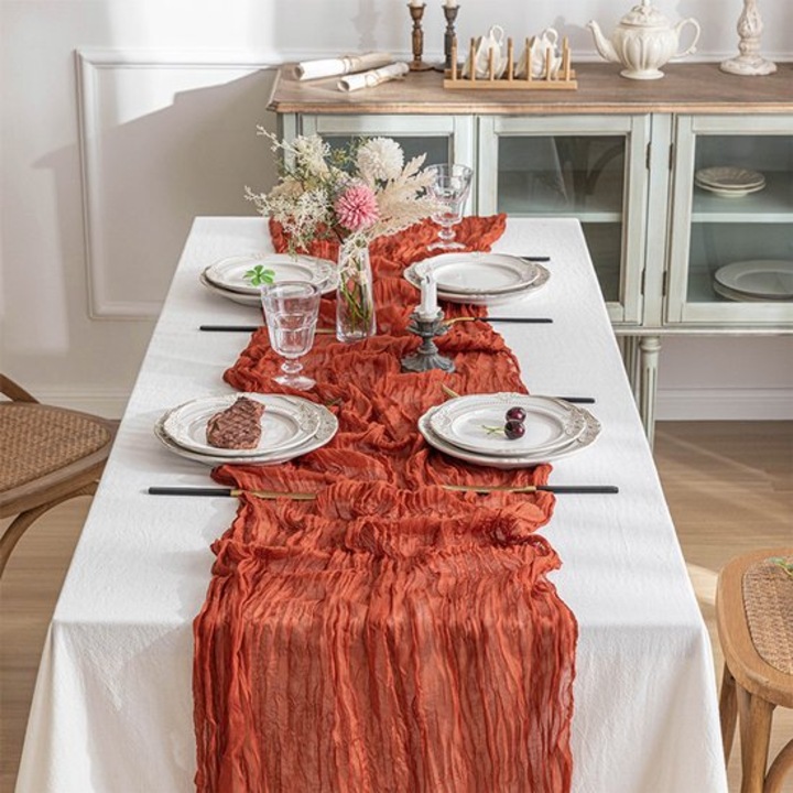 Chiffon asztalterítő 90x180cm rozsdavörös elegáns könnyű