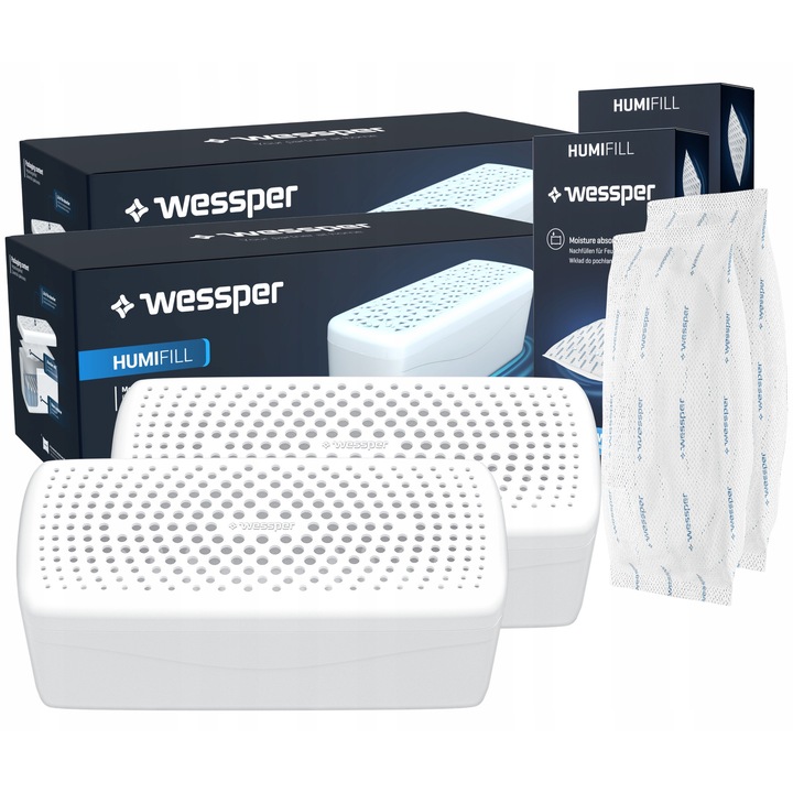 Set 2 dezumidificatoare Wessper P2 Humifill cu rezerve 500g alb 26x11x10cm