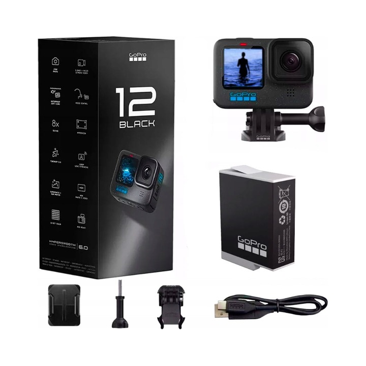 Спортна камера GoPro HERO12 Black, 27MP, 5.3K, стабилизация, 71x55x33.6mm