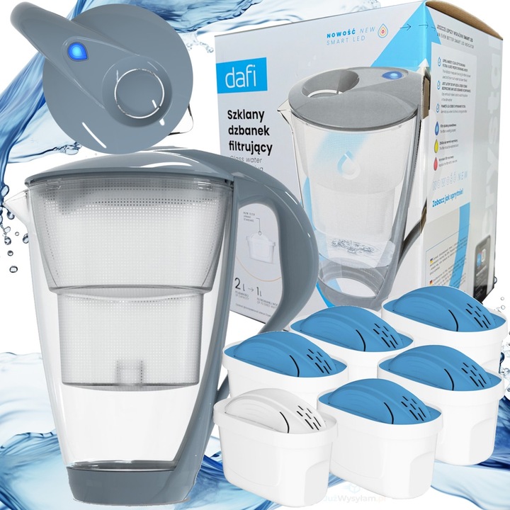 Carafa filtranta Dafi Unimax LED 2L sticla gri set 6 filtre