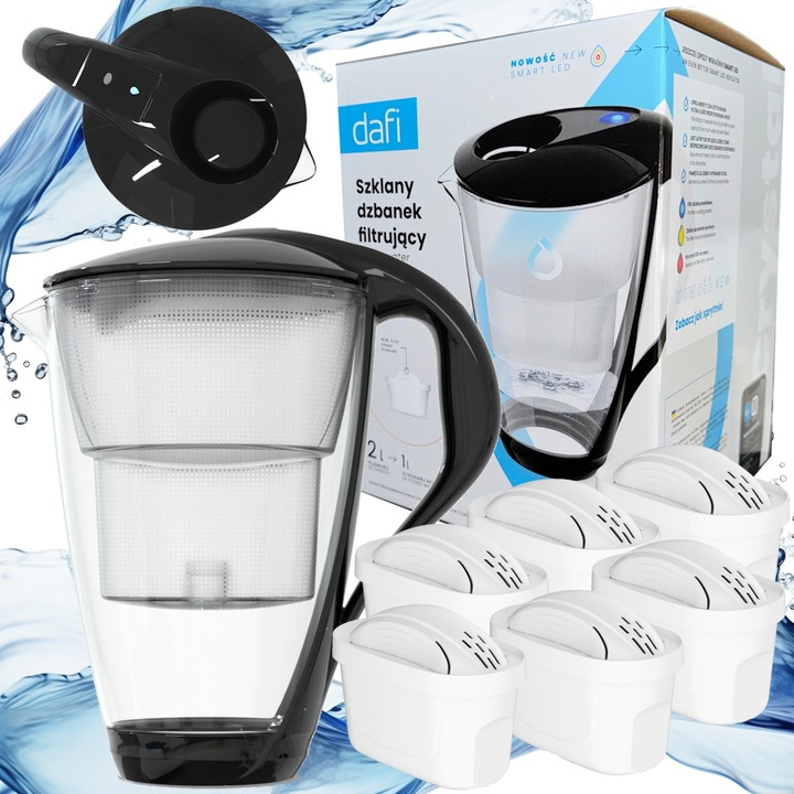 Carafa filtranta Dafi Crystal sticla negru 2L set 6 filtre