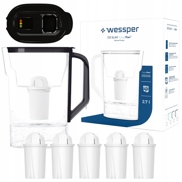 Cana filtranta Wessper D3 SLIM FutureFlow negru 2,7l set 6 filtre
