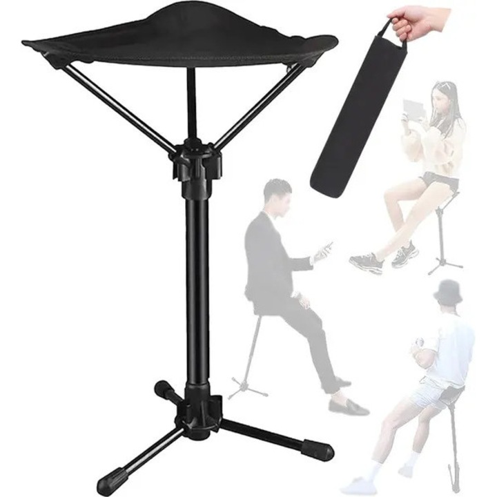 Scaun pliabil trei picioare, aluminiu si Oxford, portabil, 43x9.5x9.5 cm, negru
