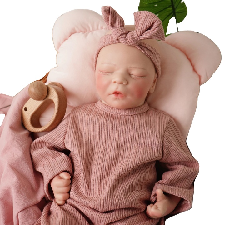 Papusa Reborn, silicon moale, realista, alb fildes, 43cm, 2.8kg