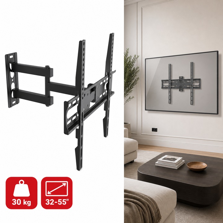 TV fali tartó 32-55'' 30 kg, állítható, Robusztus Maclean MC-191 TV fali tartó, VESA max. 400x400, fekete