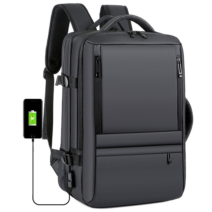 Rucsac multifunctional si spatios pentru laptop de 17 inci, unisex, cu multiple compartimente si capacitate mare, conceput pentru a reduce efortul fizic, negru
