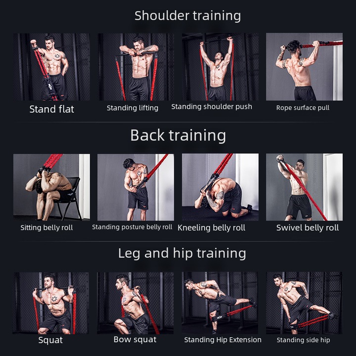 Carmdering fitnesz gumiszalag készlet fekvőtámasz rúddal és mellkas edzővel, fekete, univerzális