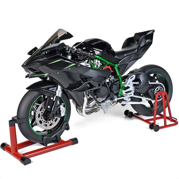 Gyűjtői diecast motorkerékpár 1:6 Kawasaki H2R fém Valódi füst fényekkel, hangokkal, kulcsos indítással, gázadásra forgó kerékkel