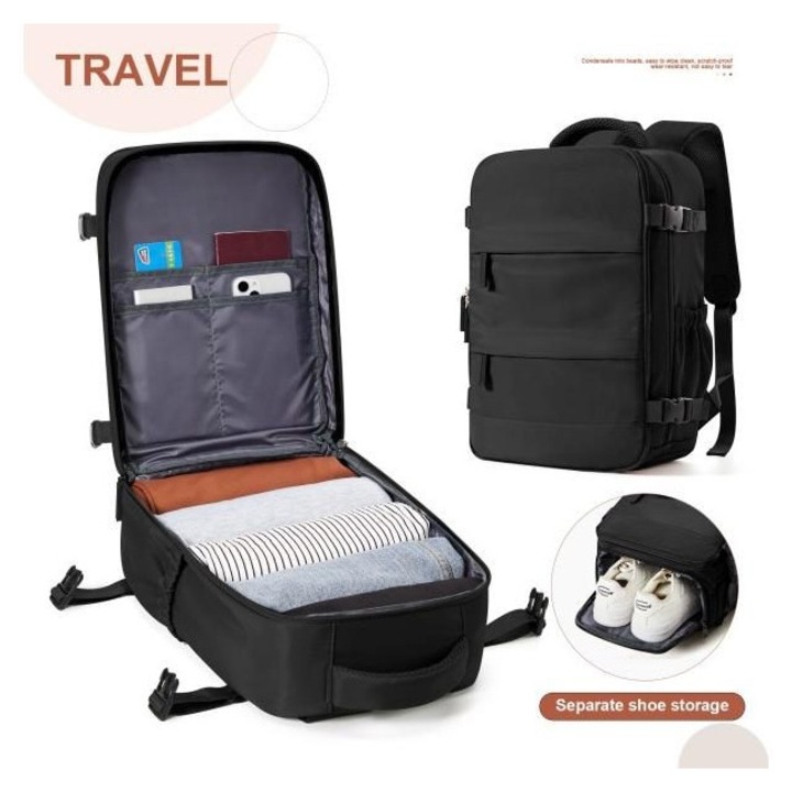 Rucsac unisex nylon 40x30x20cm negru 20-35L