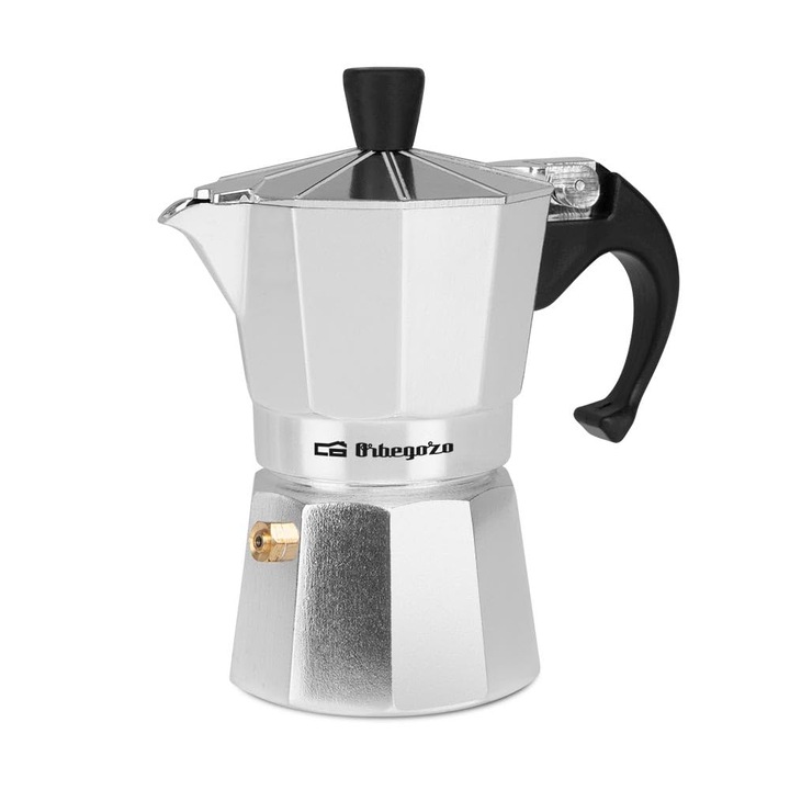 Orbegozo KF 200, aparat de cafea italian din aluminiu, capacitate: 2 cesti, maner ergonomic, supapa de siguranta, filtru detasabil
