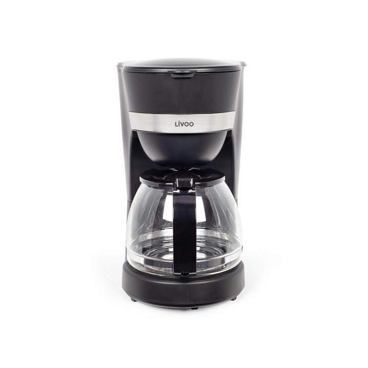 Livoo, Aparat de cafea electric DOD200N, 12 cesti, Capacitate 1, 25 L, 750 W, Filtru reutilizabil, Functie de mentinere la cald, Negru