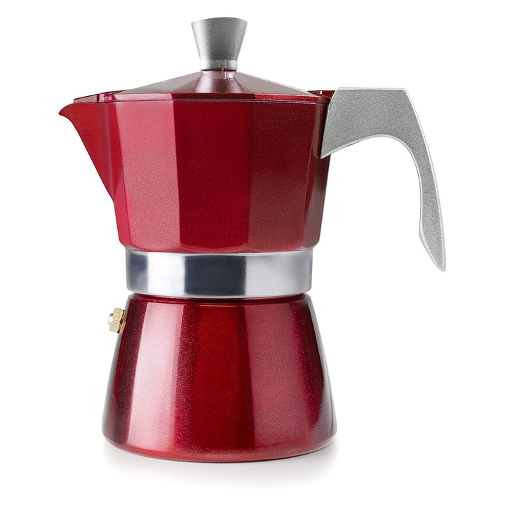 IBILI, Filtru de cafea Express Evva Red, 6 cesti, 300 ml, aluminiu turnat sub presiune, potrivit pentru aragazul cu inductie