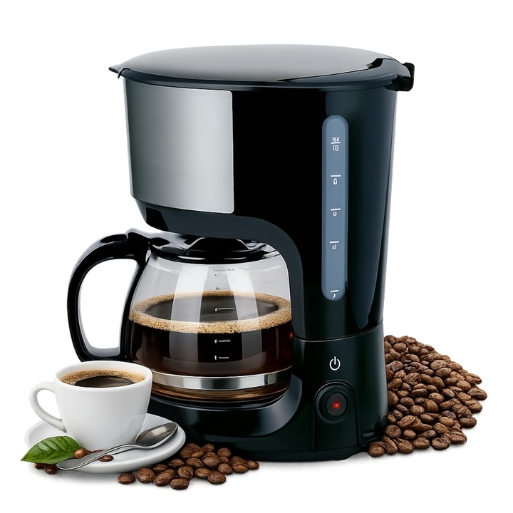 Filtru aparat de cafea alpina 750 W, aparat de cafea cu filtru cu filtru reutilizabil, aparat de cafea cu cana de sticla de 1, 25 l, 10 cani de cafea per data, aparat de cafea anti-picurare, negru