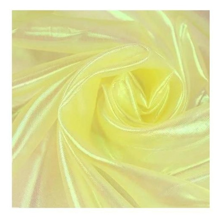 Organza textil anyag, 150x50cm, sárga, átlátszó holografikus