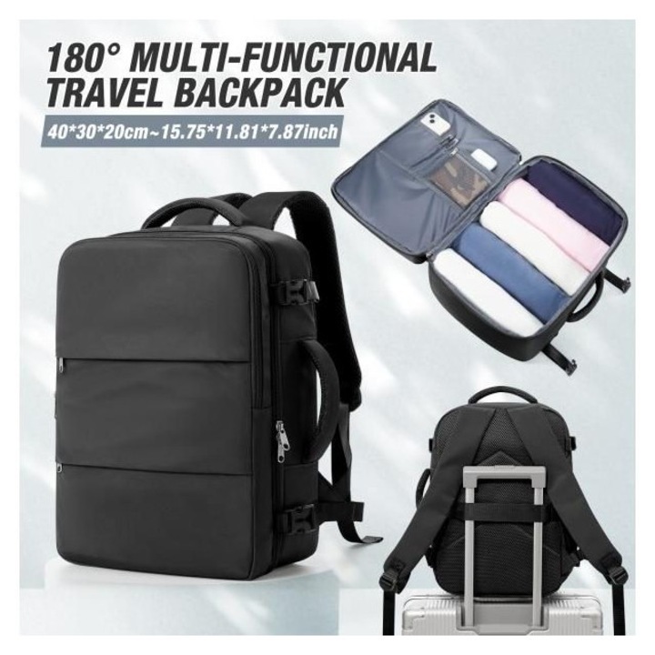 Rucsac laptop unisex nylon 40x30x20cm negru business impermeabil usor