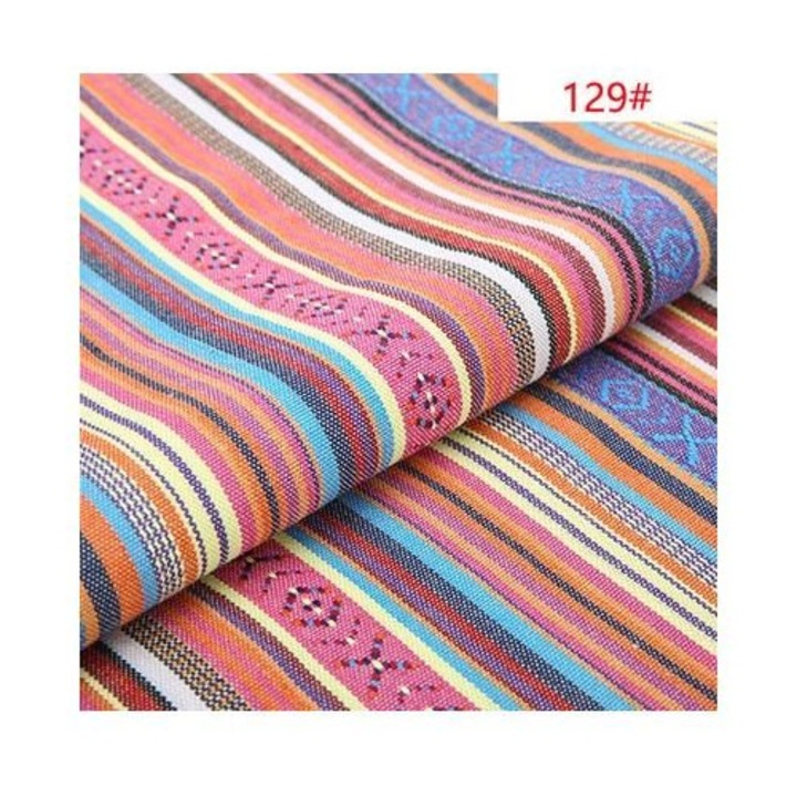 K0345-0806-TDCJ-xw7595 pamut-vászon textil anyag, etnikai patchwork bronz színben, szövött, légáteresztő, többszínű, 50 x 75 cm