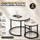 Set 2 Masute Cafea Rotunde Infiniteea™, 2 in 1, Blat PAL Laminat Efect Marmura Alba, Cadru Metalic, Masa Mare 60 x 45 cm, Masa Mica 40 x 40 cm, Design Modern, Ideal pentru Living, Negru