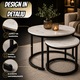 Set 2 Masute Cafea Rotunde Infiniteea™, 2 in 1, Blat PAL Laminat Efect Marmura Alba, Cadru Metalic, Masa Mare 60 x 45 cm, Masa Mica 40 x 40 cm, Design Modern, Ideal pentru Living, Negru