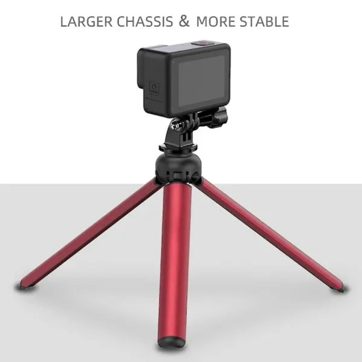 Мини статив за камера и GoPro PRE-CJk0515-26-0826-902, алуминий, стандартна резба 1/4 инча, крачета против приплъзване, калъф за носене, червен, 17 см