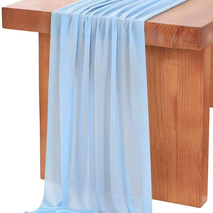 Asztalterítő, sifon, átlátszó, 70x300cm, fehér