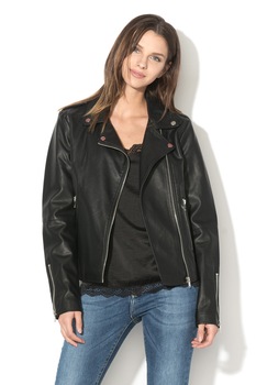 Vila, Jacheta biker din piele sintetica Cara, Negru Vila, Jacheta biker din piele sintetica Cara, Negru