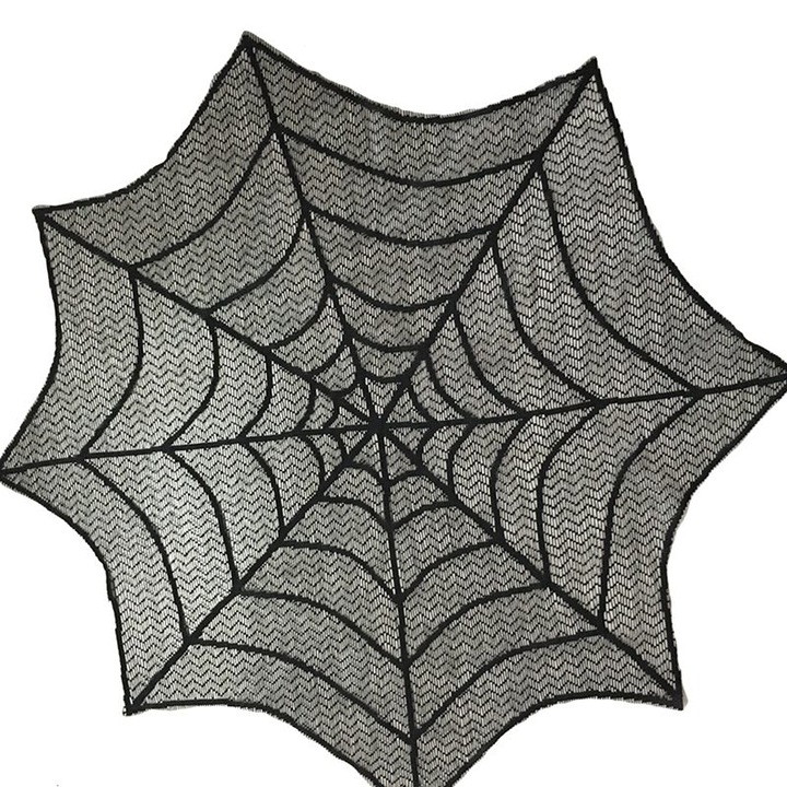 Terítő, pókháló, fekete csipke, 76cm átmérő