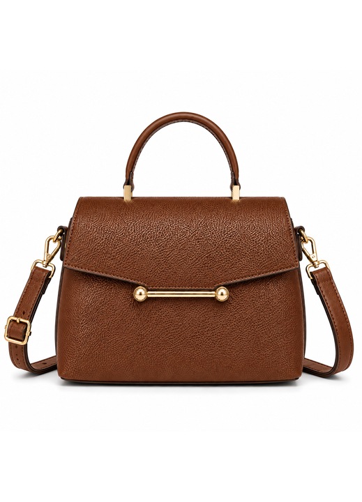 BOLUAMPHC® Geanta de Mana Dama Eleganta, 3 Compartimente, 4 buzunare, si Exterior Spate cu Fermoar, Curea Ajustabila, Poseta Mica Dama Pentru Portofele, Breloc cu Portmoneu, Maro