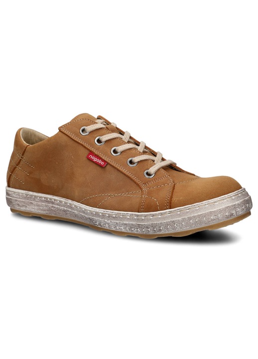 Pantofi barbatesti, adidasi pentru barbati, NAGABA, modelul 410, piele naturala, captuseala si interior din piele, cu talpa plata, sportive, confortabile, cu sireturi - Maro, 42 EU