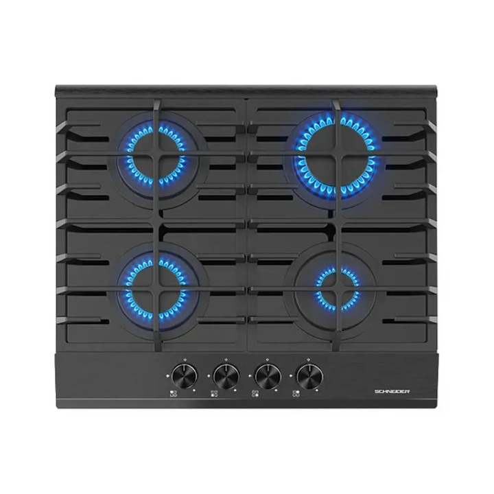 Plita Incorporabila Rustica Hausberg HB-575RST, 4 arzatoare, Gaz, 60 cm, Negru