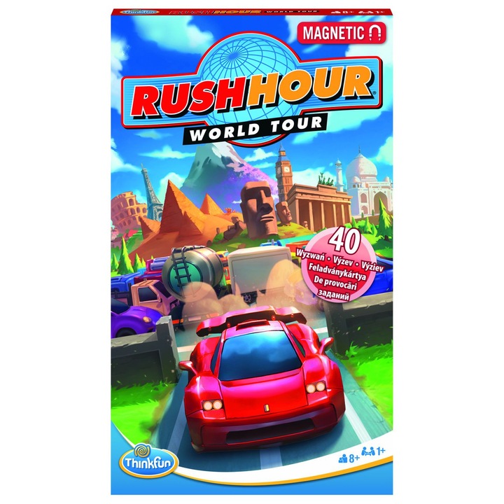 Joc educativ Rush Hour Magnetic, Ravensburger, logică, portabil, pentru un jucător, 40 de provocări, peste 8 ani