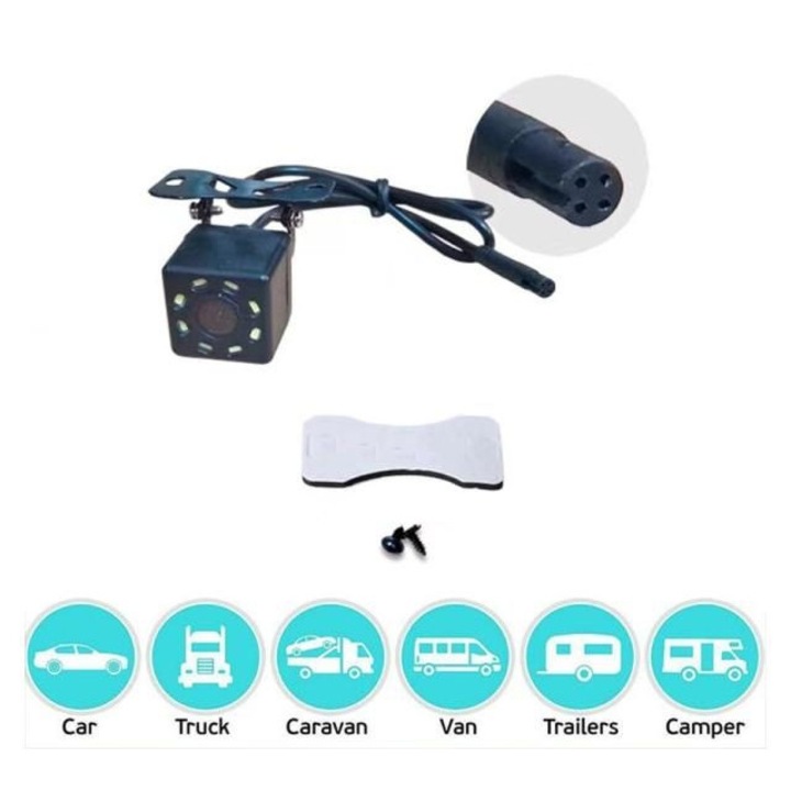 Camera retrovizoare auto K0345-0807-TDCJ-xw2684, 4 pini, HD, unghi 170°, 12 LED, vedere pe timp de noapte, IP68, DC 12V, linii de ghidare, Orange