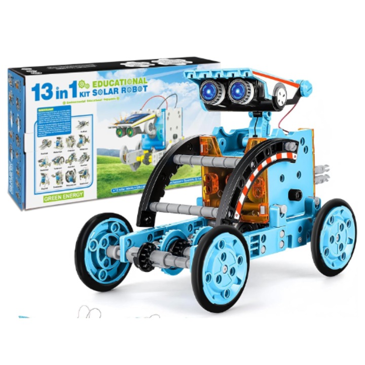 Jucarie robot solara 13 in 1 pentru proiecte STEM, pentru copii cu varste cuprinse intre 8, 9, 10, 11 si 12 ani, jucarii educative stiintifice pentru constructii, cadou de ziua de nastere pentru copii, baieti si fete (albastru)