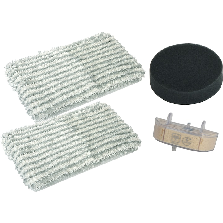 Kit filtre Rowenta ZR005801, 1 filtru de spuma, 2 mopuri din microfibra, 1 cartus anticalcar, compatibil cu gama de aspiratoare cu abur Clean & Steam RY75xx