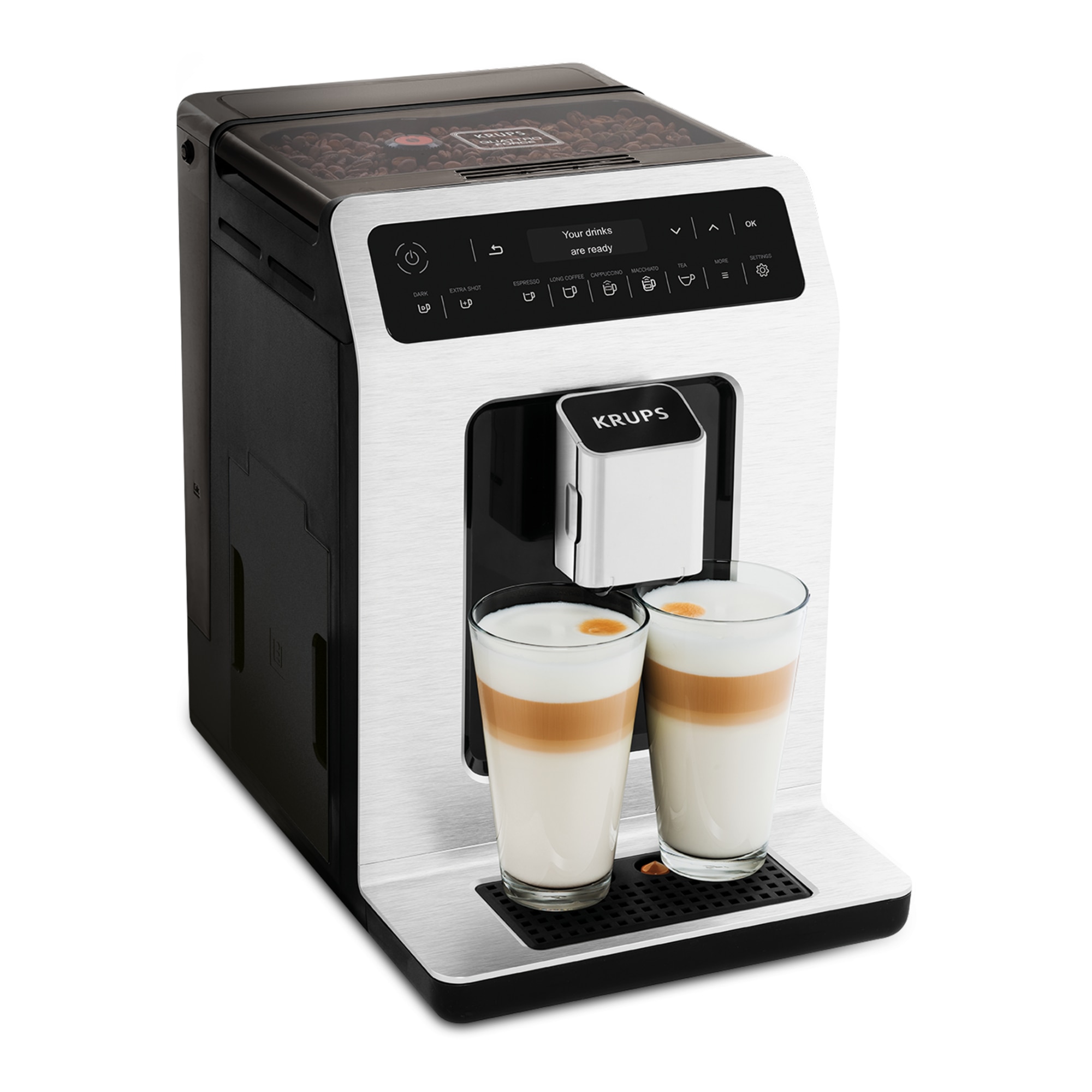 Espressor automat Krups Evidence EA890110, 1450W, 15 bari, rasnita cu 3 setari, 15 retete de bauturi, rezervor boabe 260g, rezervor apa detasabil 2.3L, functie One-Touch Cappuccino