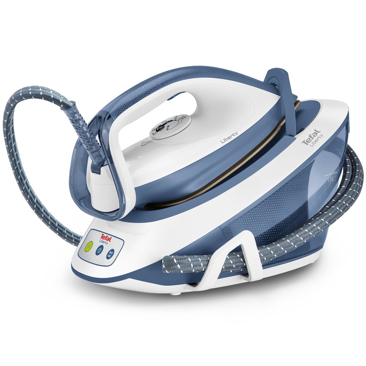 Statie de calcat Tefal Liberty SV7020E0, 2200 W, 5.4 bari, Jet de abur 290 g/min, Abur variabil 120 g/min, Rezervor apa 1.5 l, Anti-Calcar, Albastru