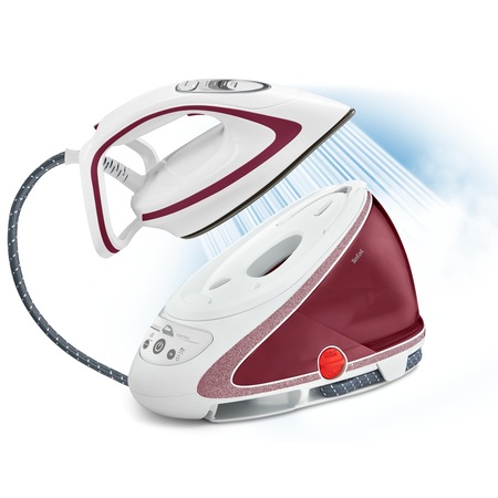 Statie de calcat Tefal Pro Express Ultimate Care GV9571E0, 2600W, capacitate rezervor 1.9L, 7.8 bari, jet de abur 550g/min, abur variabil 160g/min, Alb/Visiniu